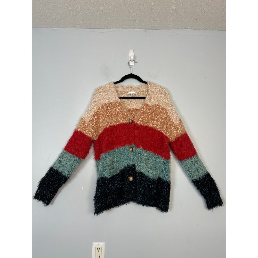 John Paul Richard Striped Oversized Button Front Cardigan Multicolor Size Medium